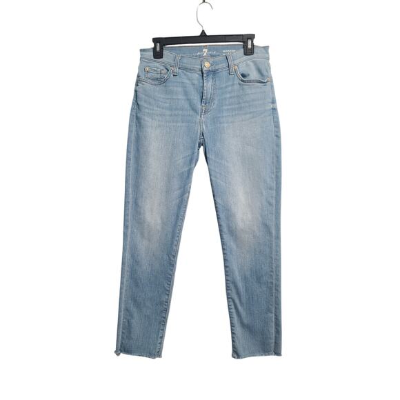 7 For All Mankind Roxanne Ankle Light Wash Raw Hem Jeans Size 29 - Picture 1 of 5